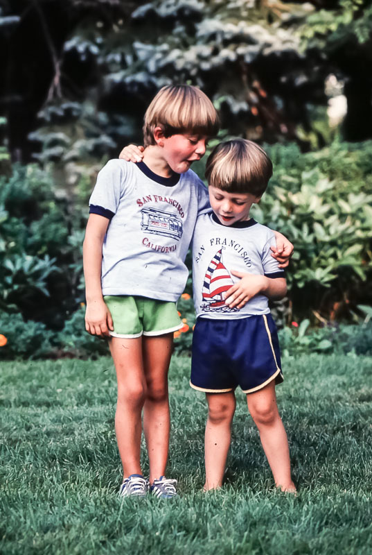 Andrew and Steven - New shirts from Dad’s trip to San Francisco = August 1980