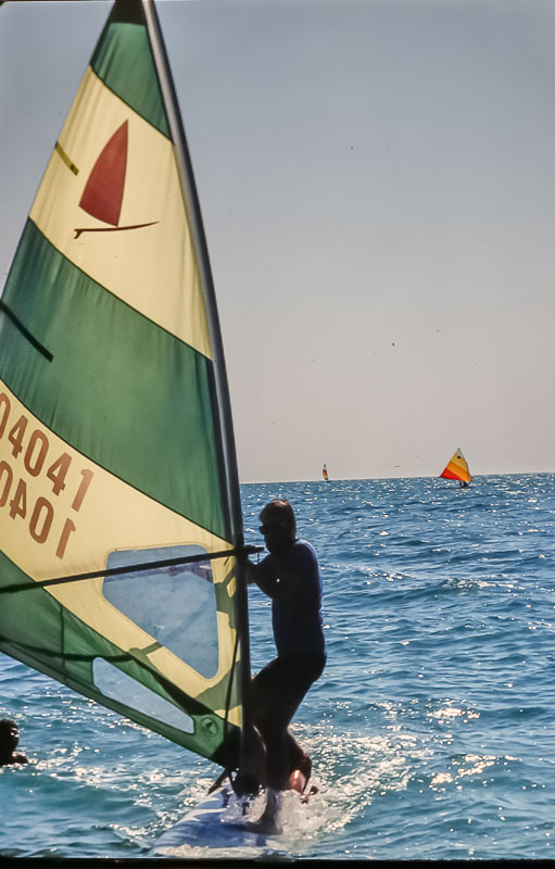 David windsurfing at Edgewood Beach - March 1986